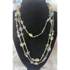 STUNNING LIA SOPHIA 58" SILVER TONE AND ASSORTED COLORED GLASS BEAD NECKLACE